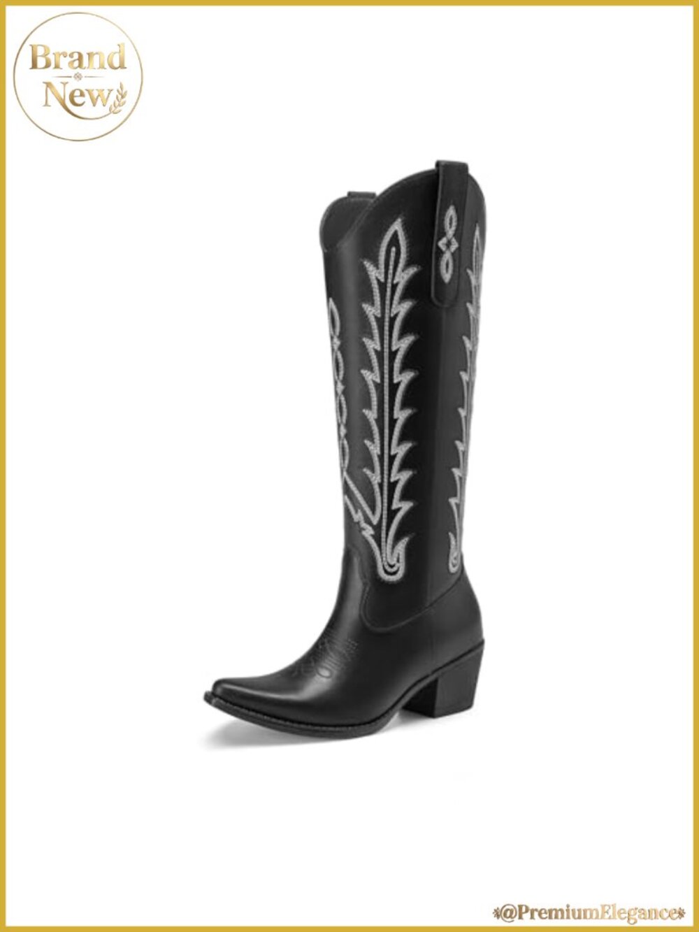 Women's Cowboy Boots Knee High Cowgirl Western Embroidered Square Toe Chunky
